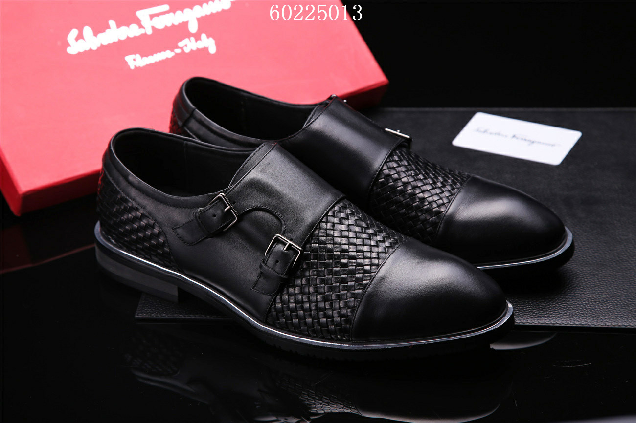 Ferragamo Man Monk Strap Shoe Leather In Black